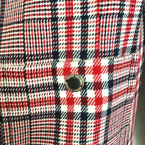 TOMMY HILFIGER Women's RED BLUE WHITE HOUNDSTOOTH Plaid Zip-Up Jacket Sz 4 - Picture 6 of 9